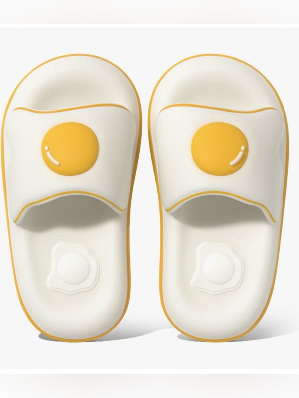Women’s White & Yellow Slide Slippers - Cute Egg Detail
